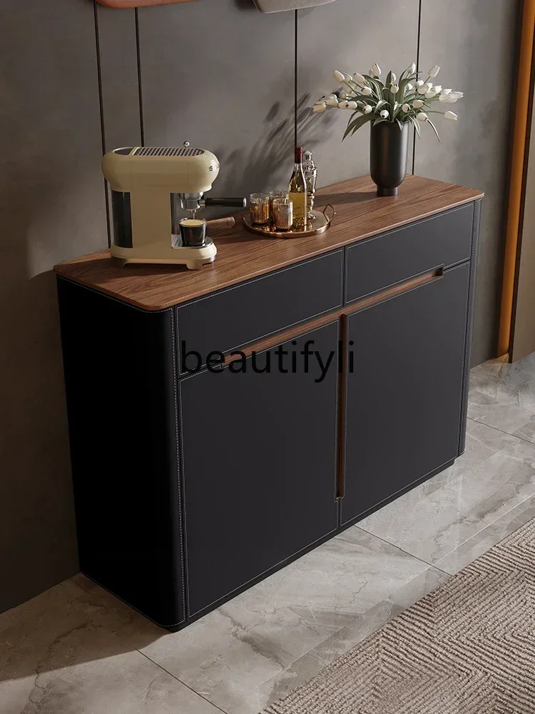

S1S Medieval style dining side cabinet, retro saddle leather porch storage cabinet, storage cabinet, solid wood high tea cabinet