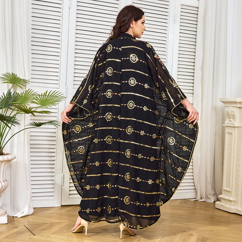 

Черные мусульманские комплекты, внутреннее платье, кимоно, аббая, вышивка, вечерние халаты с блестками, Рамадан, марокканский арабский, Турция, кафтан, исламский кафтан