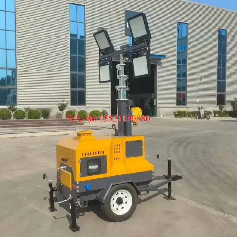 WMWMNU for 7M Diesel Generator with 4x400W Mobile LED Light Tower Telescopic Mast Portable AC Outdoor Lighting White Emission