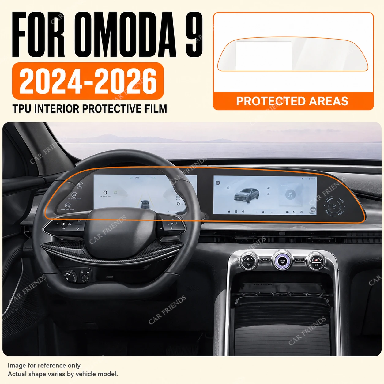 For OMODA 9 SHS 2024 2025 2026 Transparent TPU Interior Protective Film Dashboard Screen GPS Navigation Anti-Scratch Pre-cut PPF