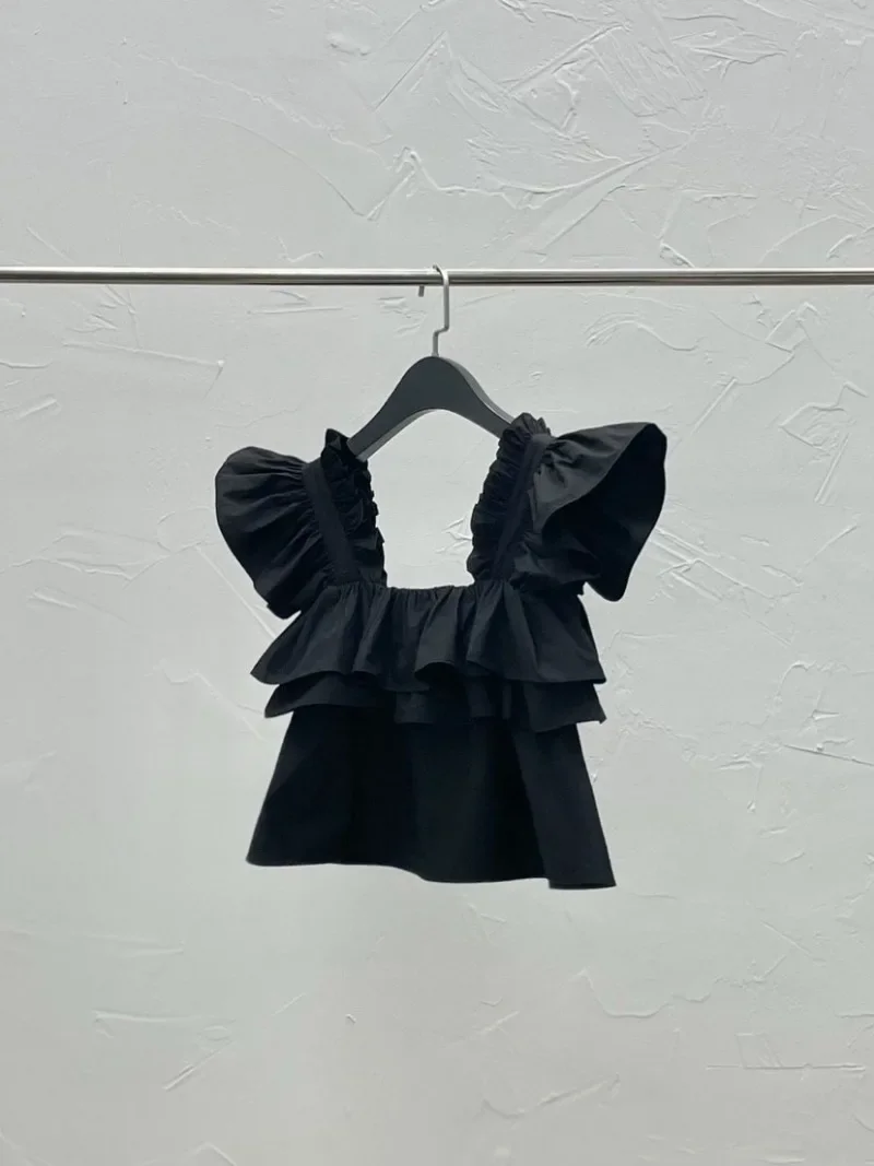 

Tanks & Camis Sexy Blusas Mujer De Moda 2025 Elegantes Solid Color Pleated Ruffled White Crop Blouse Tops Summer Shirts