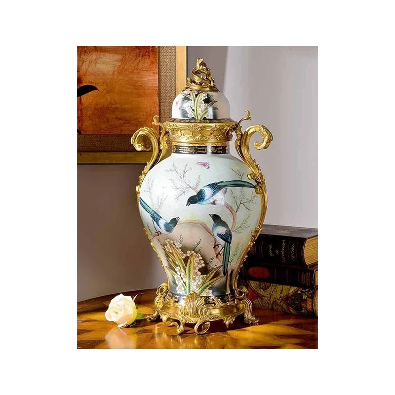 high-end brass ceramic ginger jar home decoration