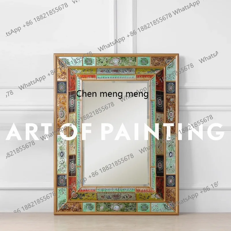 مرآة مكياج مرآة حائط عرقية مطلية يدويًا مقاس A17