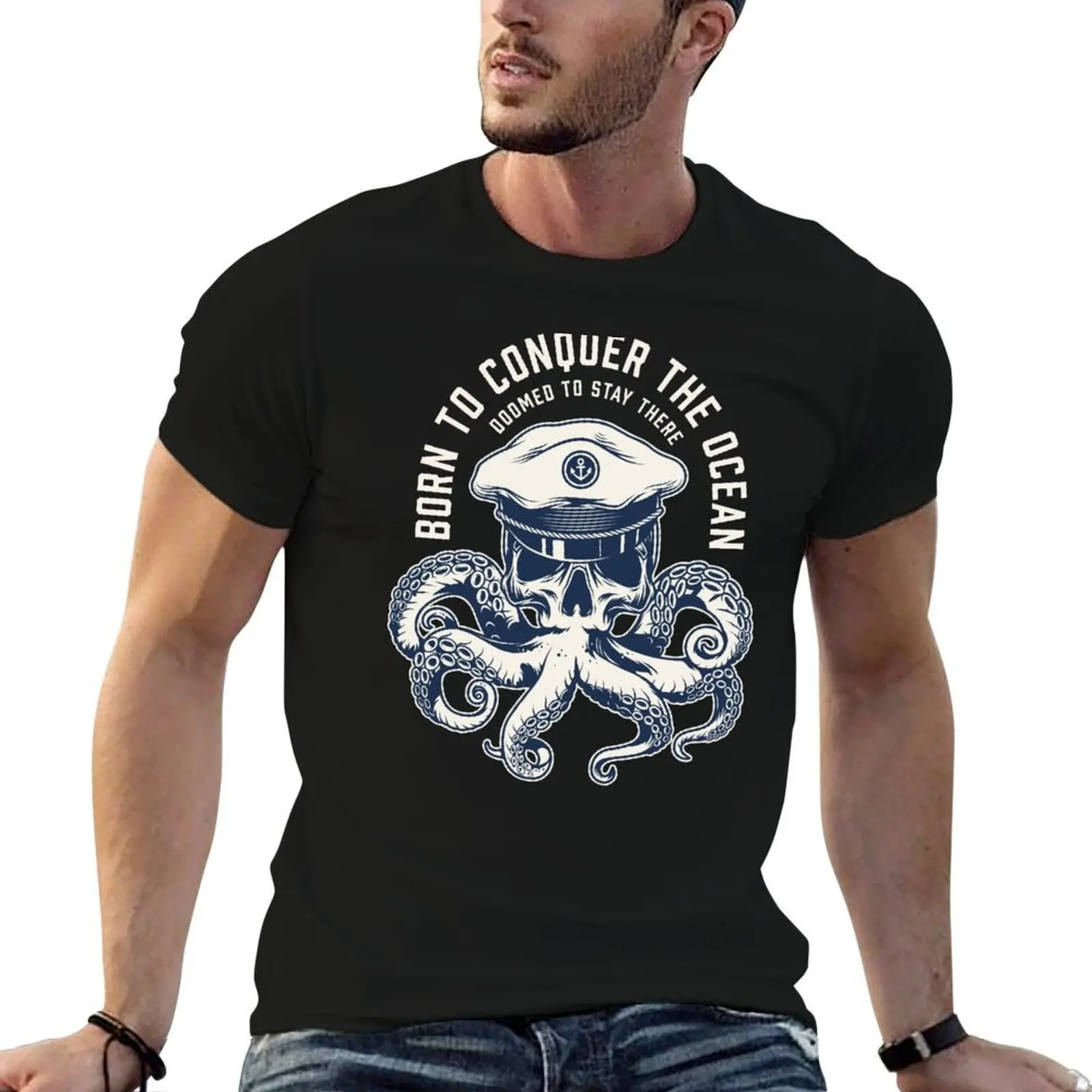 T-Shirt Sailor Born To Conquer The Ocean pour homme, en coton, t-shirts anime pour homme, t-shirts graphiques