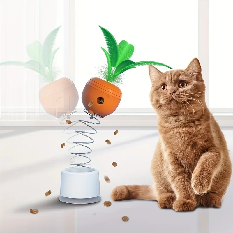 Interactive Cat Spring Feeder Toy Silicone Bouncing Food Distribution Educational Toy with Suction Cup  Multi-color Optional