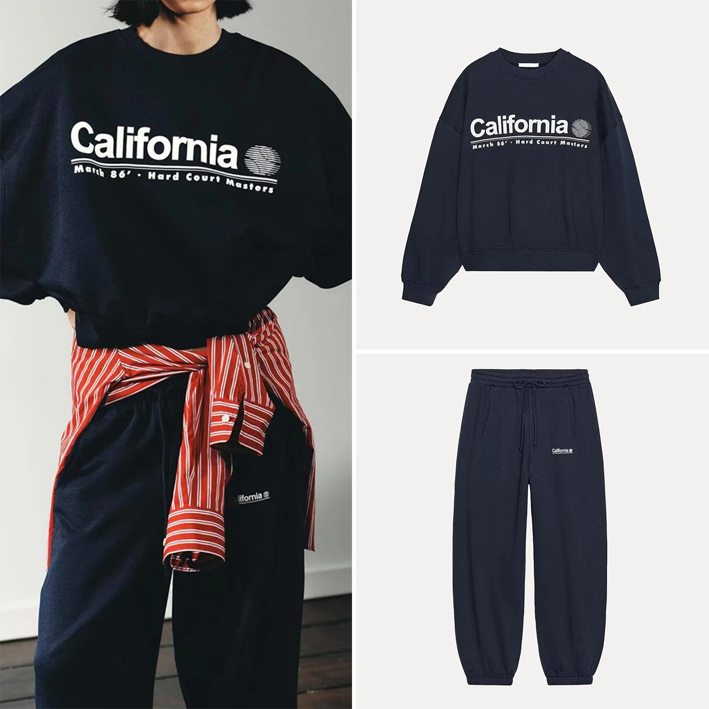 

Модный комплект из свитера и брюк с принтом для женщин, осень 2023, длинный све, круглый, Ne Commute Sle с буквенным узором Z...