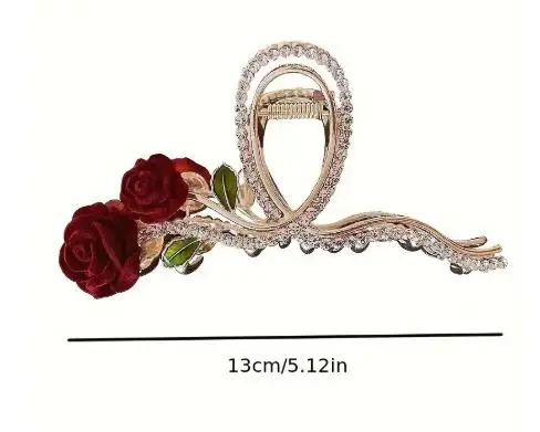 

Роза со стразами, цветок, зажим для когтей, винтажный аксессуар для волос, элегантная блестящая заколка для хвоста, свадебная заколка на день Святого Валентина
