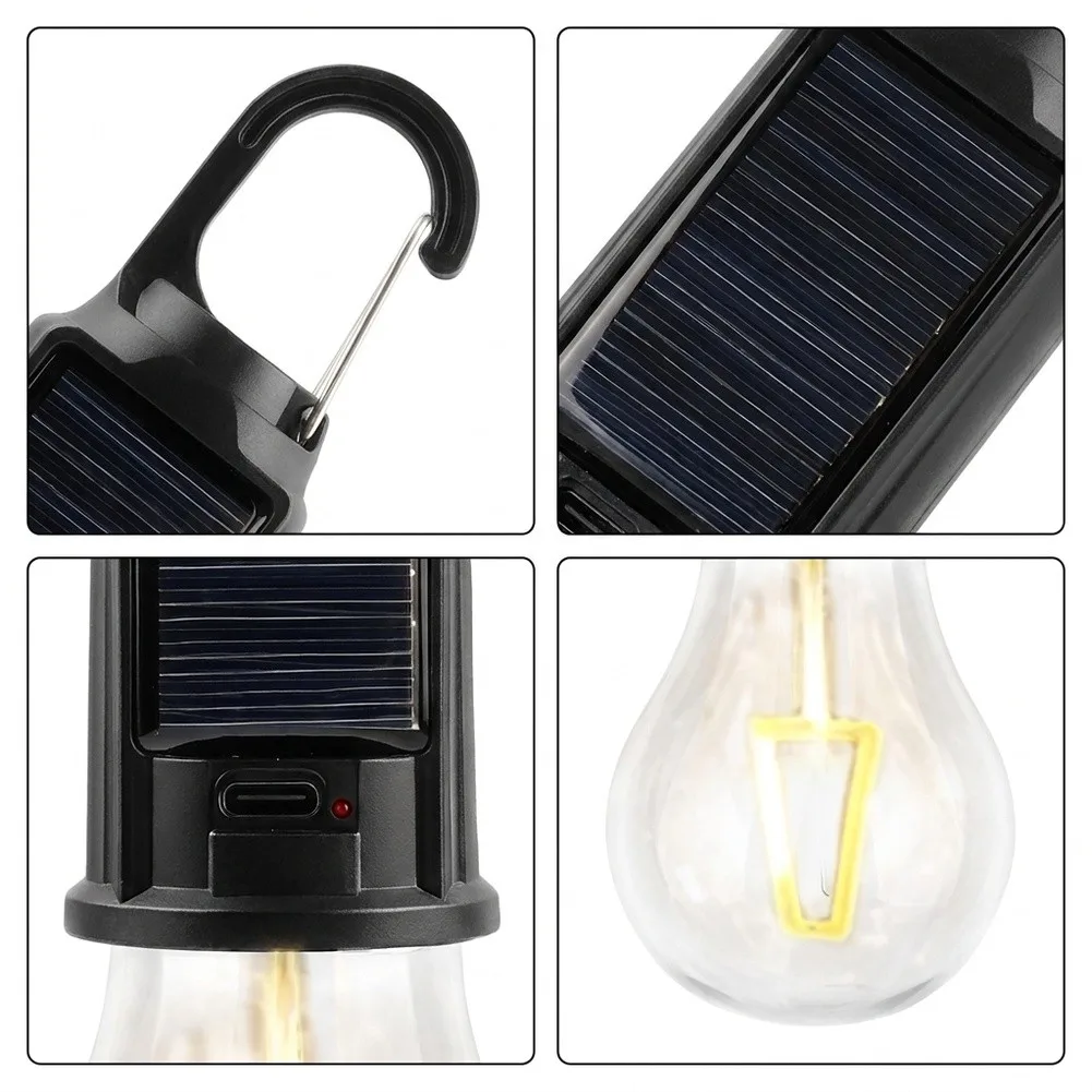 Lightweight Hanging Tent Lantern Portable Filament Lamp Solar Powered Energy Built-in Hook Design Camping Accessories