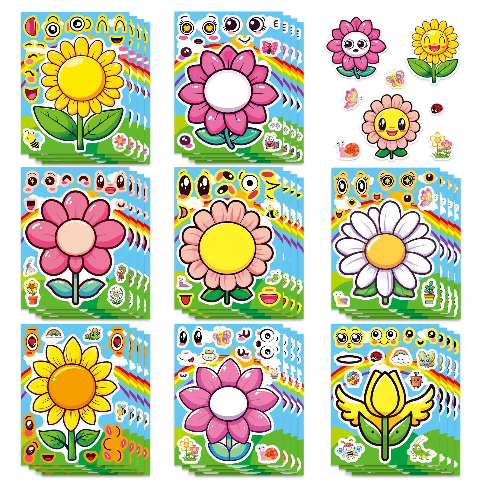 

8/16Sheets Cute Flower Creative Jigsaw Puzzle Stickers Parent-Child Interactive Puzzle DIY Notebook Phone Bag Classic Kid Toys
