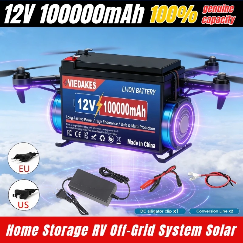 

New 18650 12V 100000mAh High Capacity Lithium Battery Pack,Universal Power for Electric Scooter Wheelchair & Camping Equipment