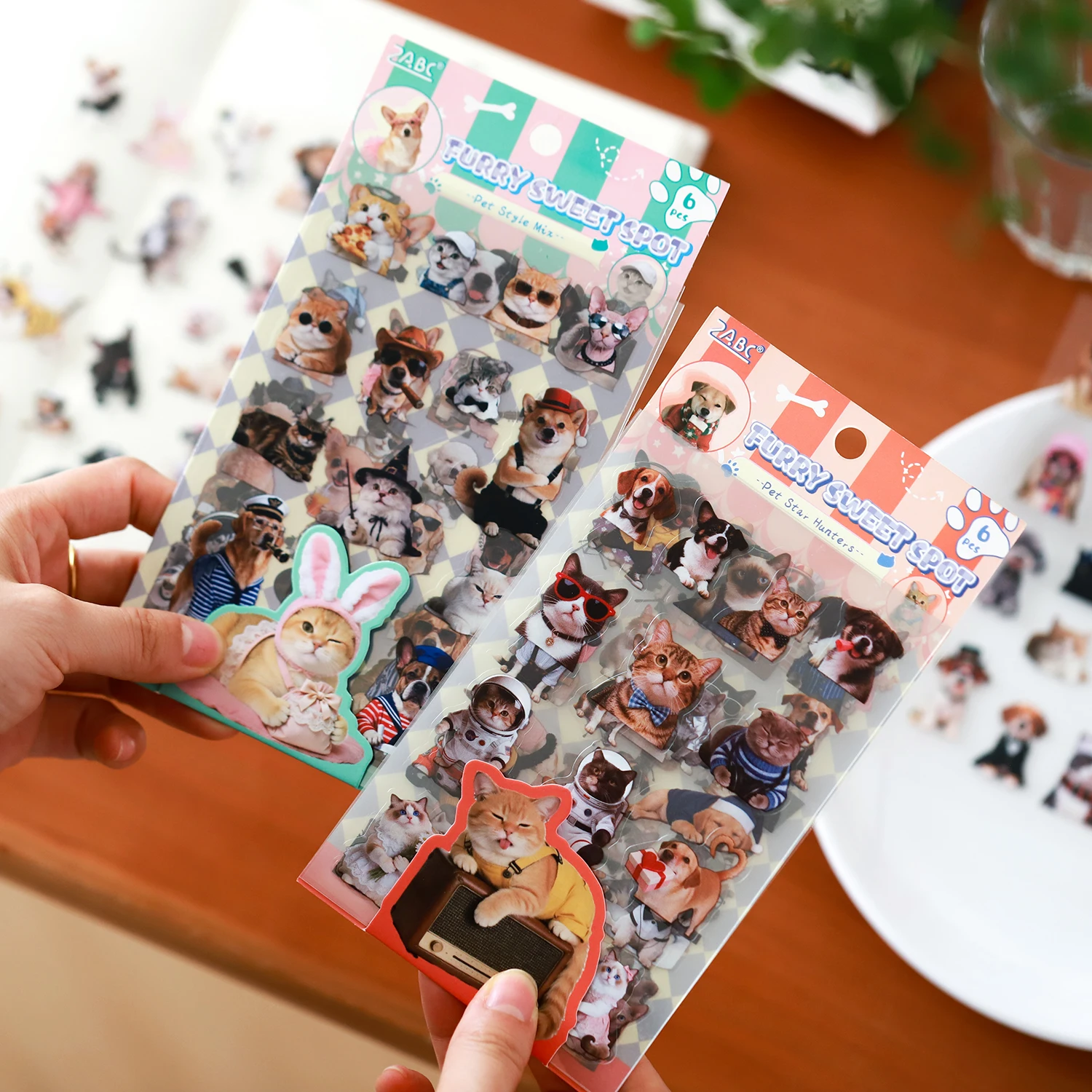 6 Pet Stickers of Puppies and Cats, High-Quality, Personalized, Creative Animal Expression Packs, Decorative Small Pattern Stickers for Journals, Suitable for Phones/Tablets