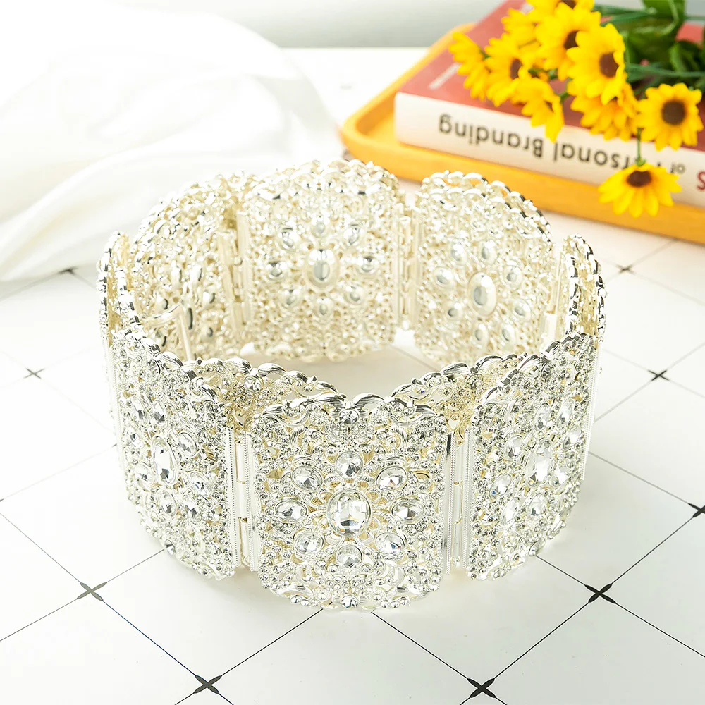 Luxury Wedding Bride Rhinestone Belt Jewelry Big Size Full Crystal Waist Chain Shiny Metal Gold Body Chain Ornaments Gife