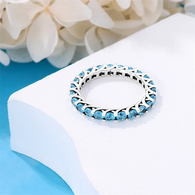 2026 New 925 Sterling Silver Ring Blue Starry Sky Ring For Women Fashion Exquisite Birthday Anniversary Jewelry Gifts