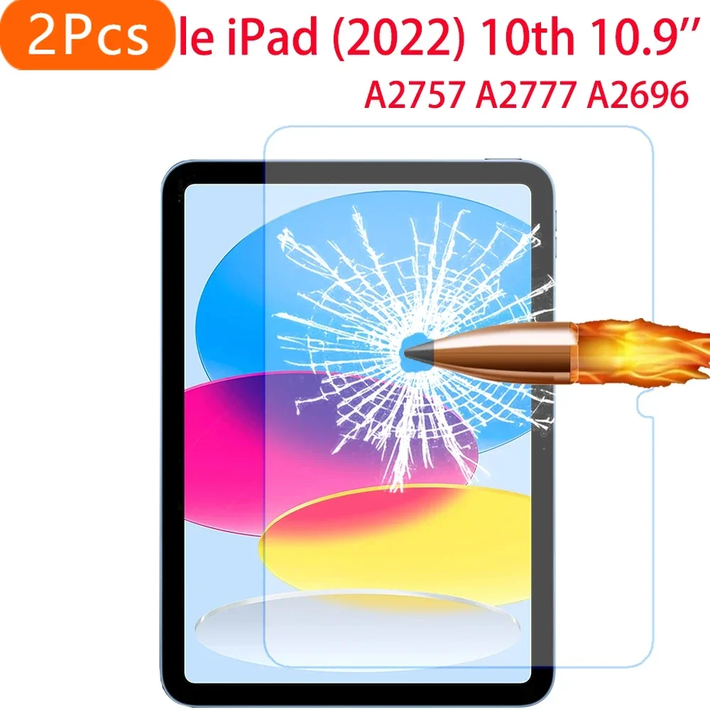 

2 шт. закаленное стекло 9H для Apple iPad 10-го поколения 10,9 дюймов 2022 A2757 A2777 A2696 Защитная пленка для экрана iPad 10th 10,9 Защитная пленка F
