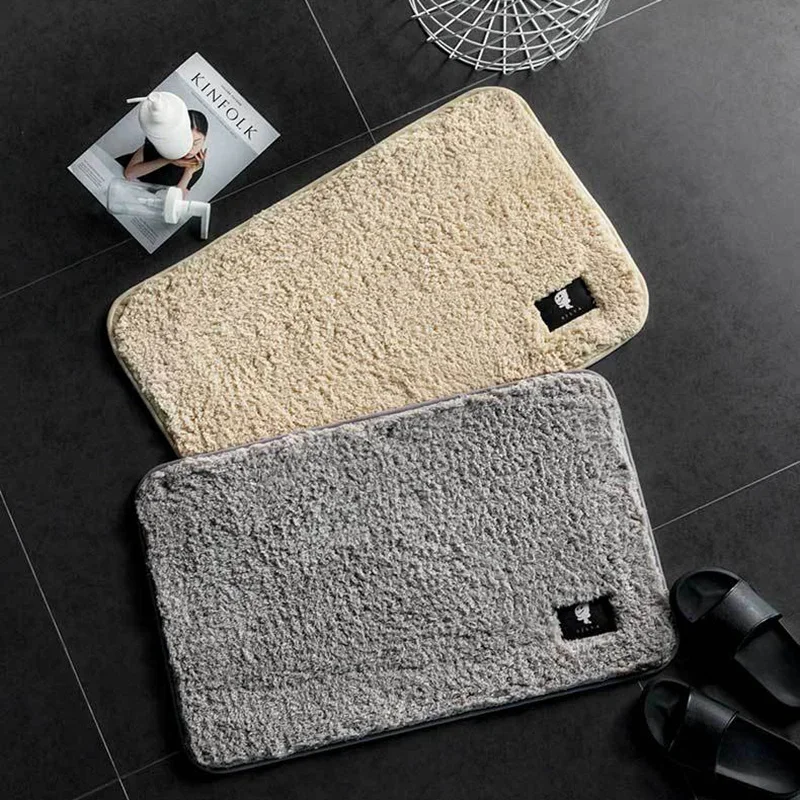 Home Bath Mat Non-slip Bathroom Carpet Soft Coral Fleece Memory Foam Rug Mat Kitchen Toilet Floor Decor Washable 600x900mm