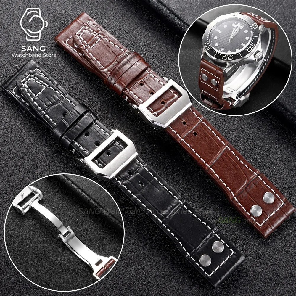20mm 21mm 22mm for IWC Pilot Folding Buckle Business Watchbands Vintage Cowhide Leather Watch Strap Universal Men Women Bracelet