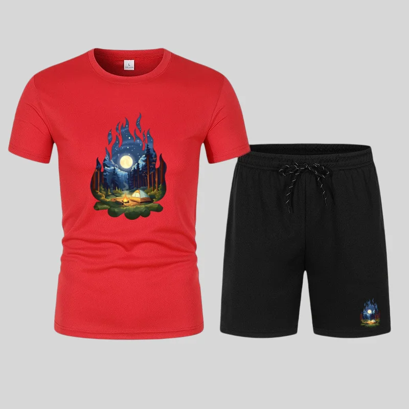 summer fashion men's casual sports suit T-shirt shorts suit casual short sleeves suit jogging fitness clothing brand clothi