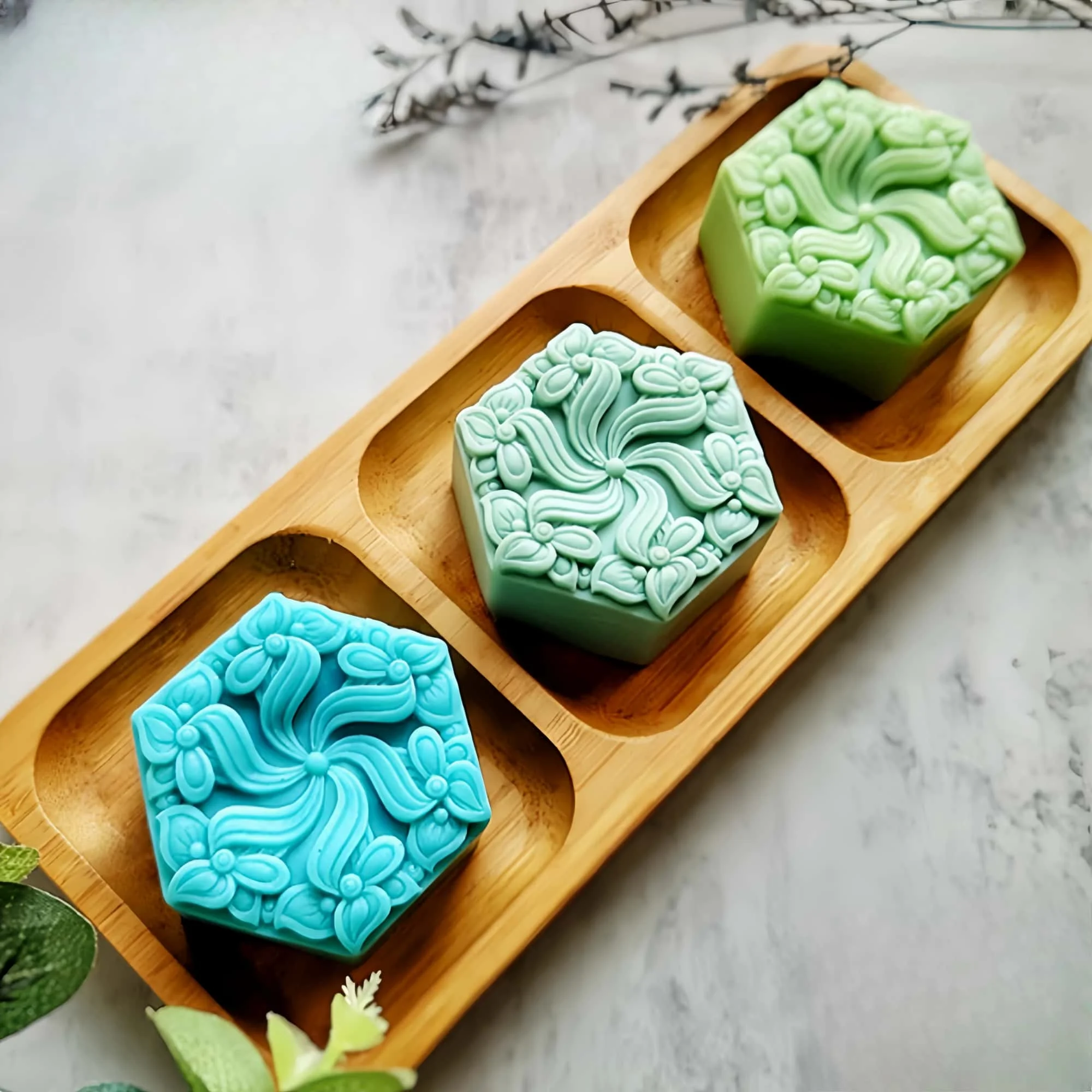 Hexagon Flower Silicone Soap Mold,DIY Chocolate Cake Molds,Decorated Plaster Resin Craft Mould