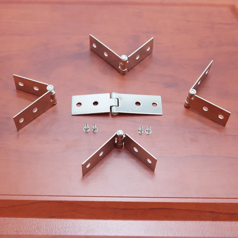 2Pcs Cabinet Door Luggage Hinges 4 Holes Jewelry Wood Boxes Hinges Furniture Decoration with Screws 74*20mm Sliver