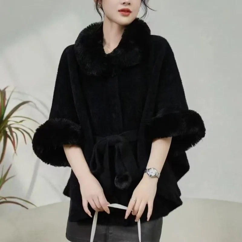 Autumn and Winter Cloak Coat 2026 Popular New Temperament Solid Color Korean Version Premium Thousand Gold Coat Fur Collar Loose