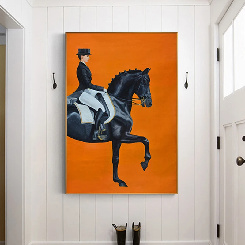 Modern Orange Horse Riding Pictures Canvas Prints Painting Wall Art Posters for Living Room Interior Office Home Decorative