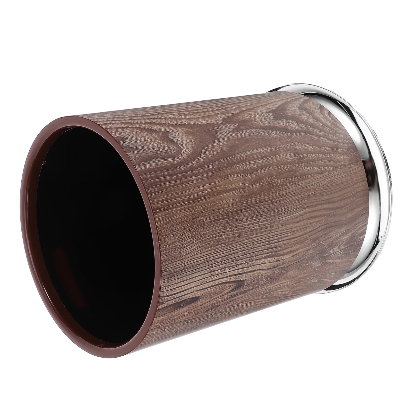 

Wood Grain Look Waste Basket Light Brown Round Modern Design Pet Proof Indoor Outdoor Trash Can Patio Yard Entry Garbage