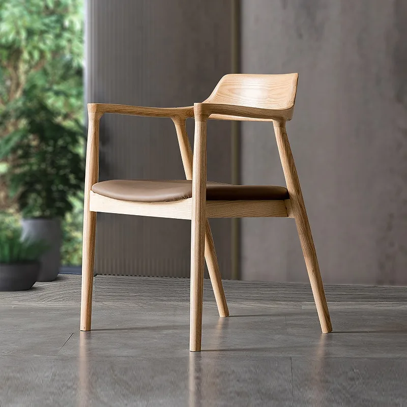 

Solid wood dining chair Nordic simple presidential chair restaurant negotiation study chair modern art Hiroshima chair backrest