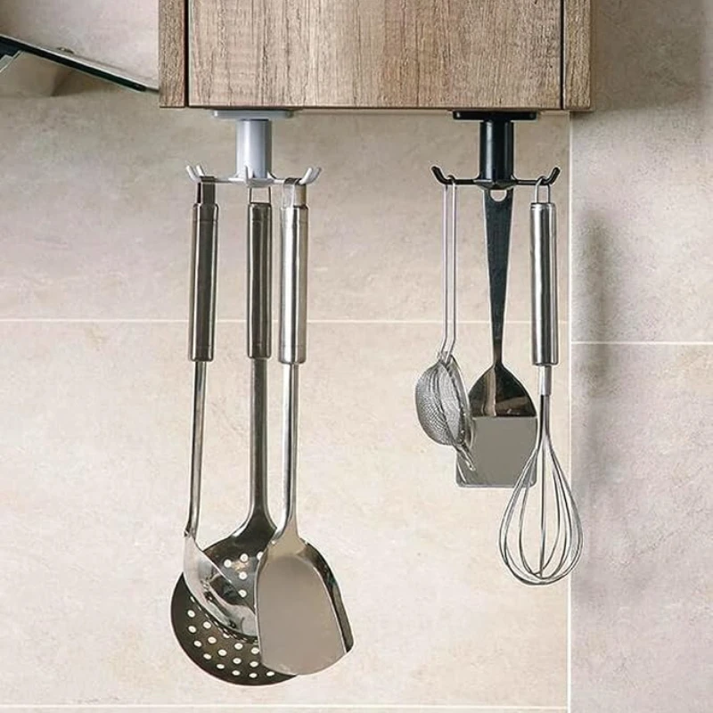 360 ° Drehbare Küchenutensilien-Haken Ohne Bohren Selbstklebender Organizer mit 6 Haken für Löffel, Handtücher, Tassen Platzsparend Hochbelastbar – Detail 4