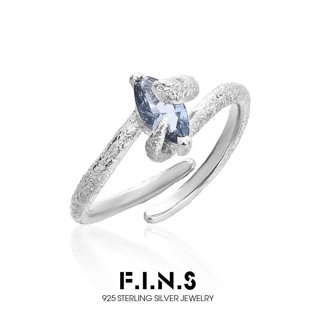 

F.I.N.S Brushed Snake Blue Zirconia S925 Sterling Silver Ring Open Adjustable Index Mid Finger Hypoallergenic Fine Jewelry