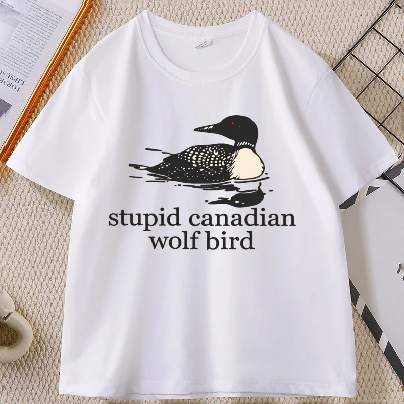 

Stupid Canadian Wolf Bird T Shirt Hockey Romance LGBT Hockey Tee Shirt Causal Round Neck Cotton Short Sleeve T-shirt Unisex