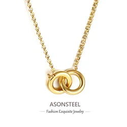 ASONSTEEL Stainless Steel Double Layer Circle Pendant Glossy Necklace Minimalist For Women Punk Clavicle Chain Stylish Jewelry
