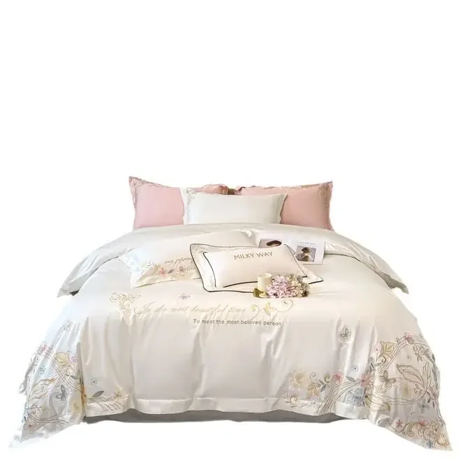 160S Long-Staple Cotton Affordable Luxury Style High-Grade Cotton Four-Piece Set Double-Sided Cotton Embroidered Quilt