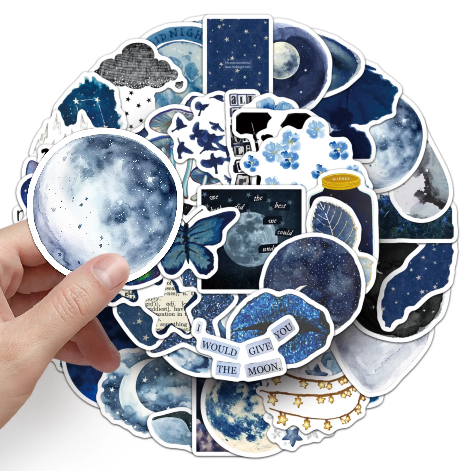 10/30/50 Pezzi Adesivi Graffiti Blu Stile Ins con Pianeti dell'Universo, Decorazione Creativa per Custodie Telefoni, Laptop, Valigie, Decalcomanie Impermeabili