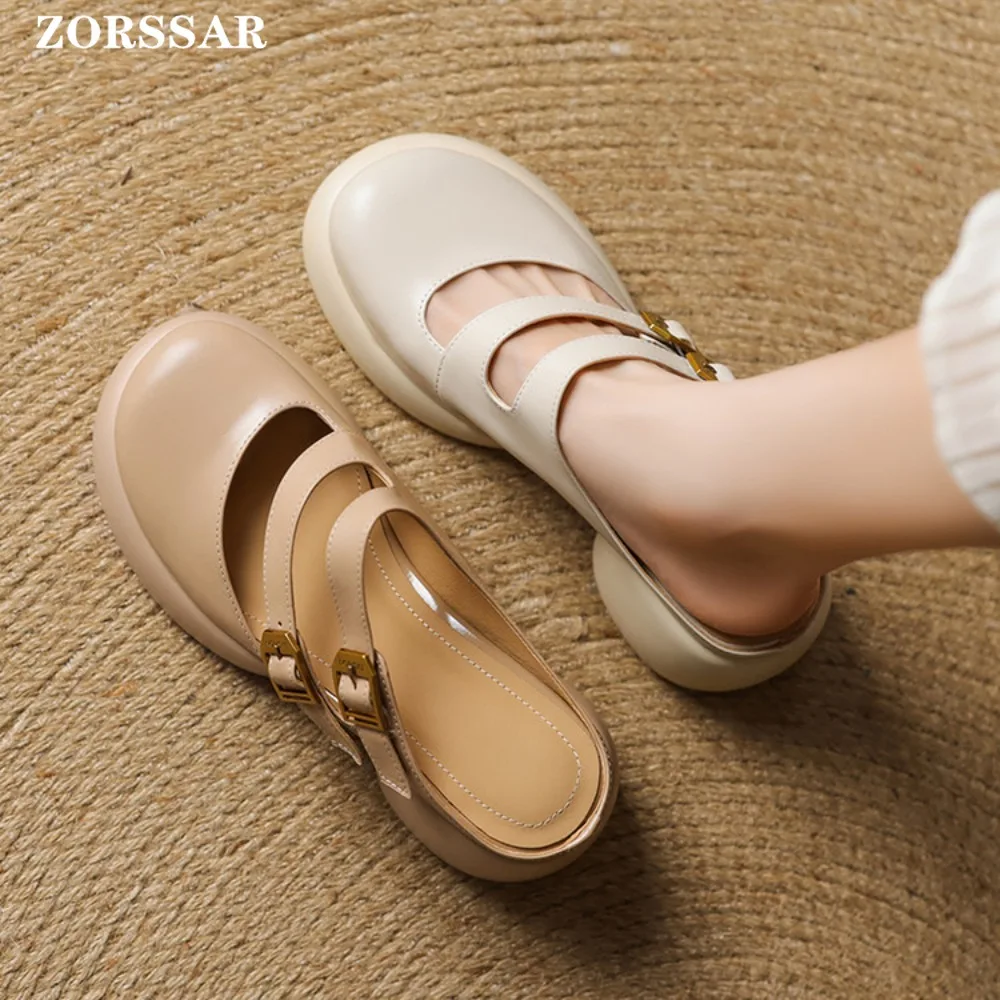 

2025 New Women High Heel Sandals Woman Half Slippers Platform Closed Toe Women Orthopedics Thick Bottom Beach High Heels Slides