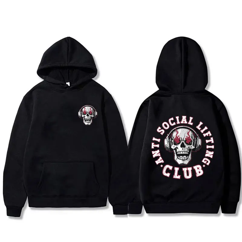 Anti Social Lifting Club Double Sided Print Hoodie Men Women Fashion Oversized Hooded Tracksuit Funny Skeleton Graphic Hoodies