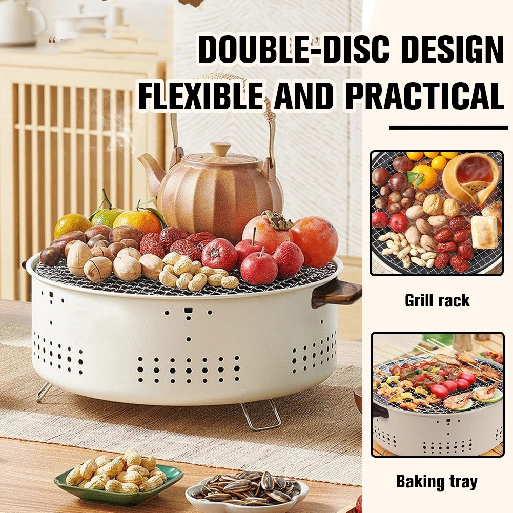 Portable Removable Grilling Net Charcoal Oven with Grill Net Stainless Steel Split BBQ Stove for Home Party Outdoor Camping