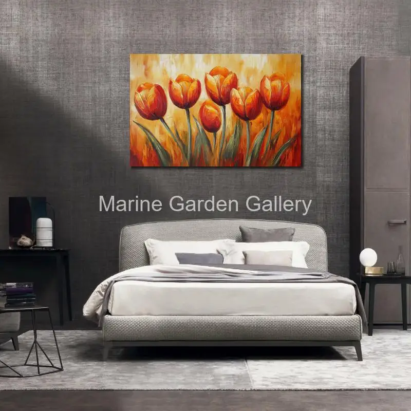 Abstract Canvas Art Flowers Painting for Bathroom Decor Modern Handmade Oil Artwork Tulips Joyful Romantic Wall Picture Large