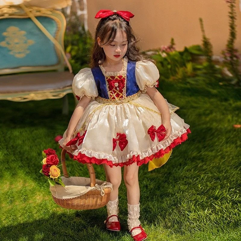 

Girls' dress summer new 2023 Lolita new Korean children's bubble sleeve poncho yarn dress