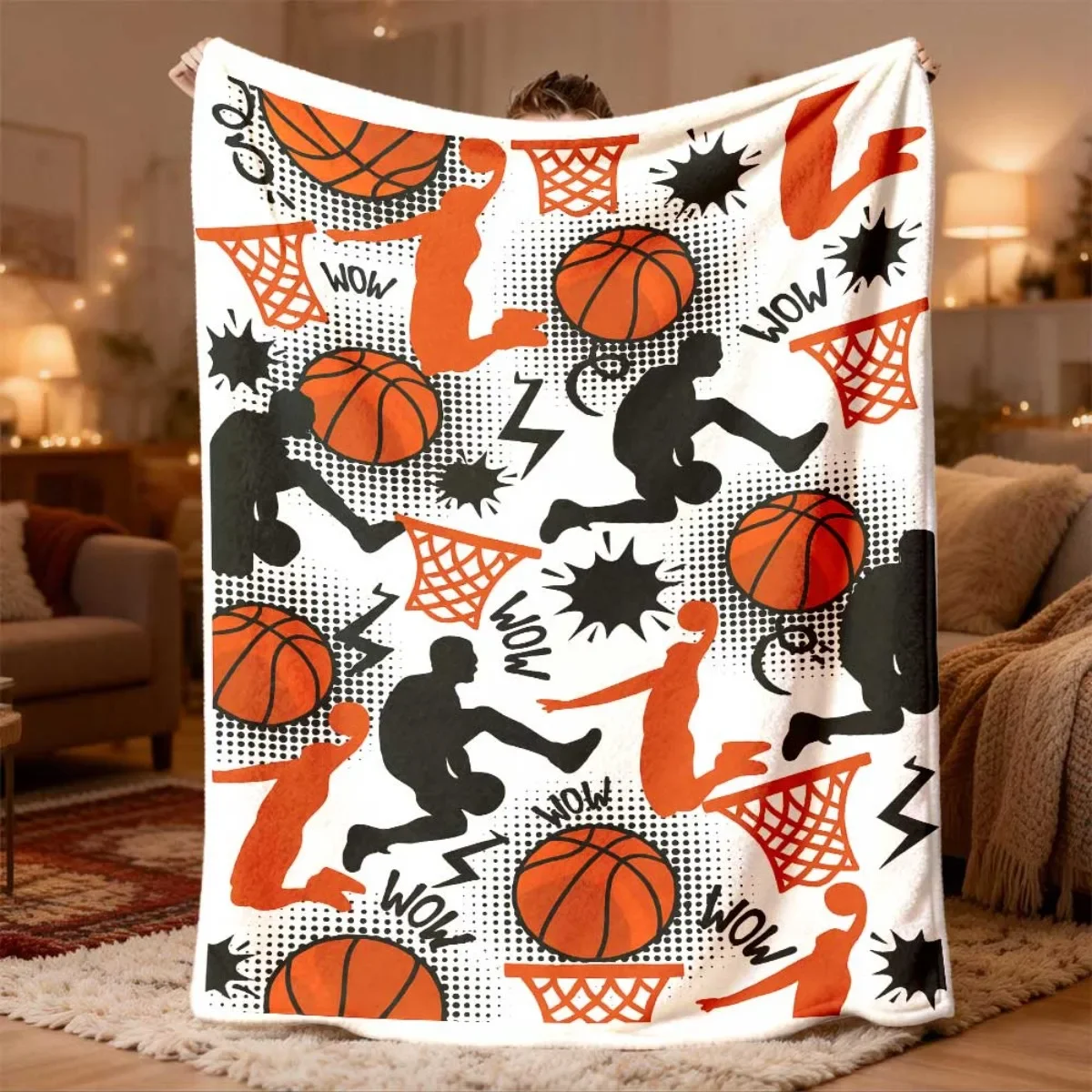 Fun Basketball Player Sweatshirt Throw Blanket Sports Theme Couch Decor Gift for Game Lovers