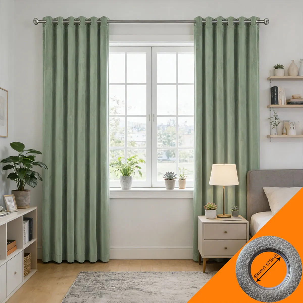 

Fresh Sage Green Velvet Blackout Curtains, Thermal Insulated Eyelet Window Drapes for Living Room Bedroom