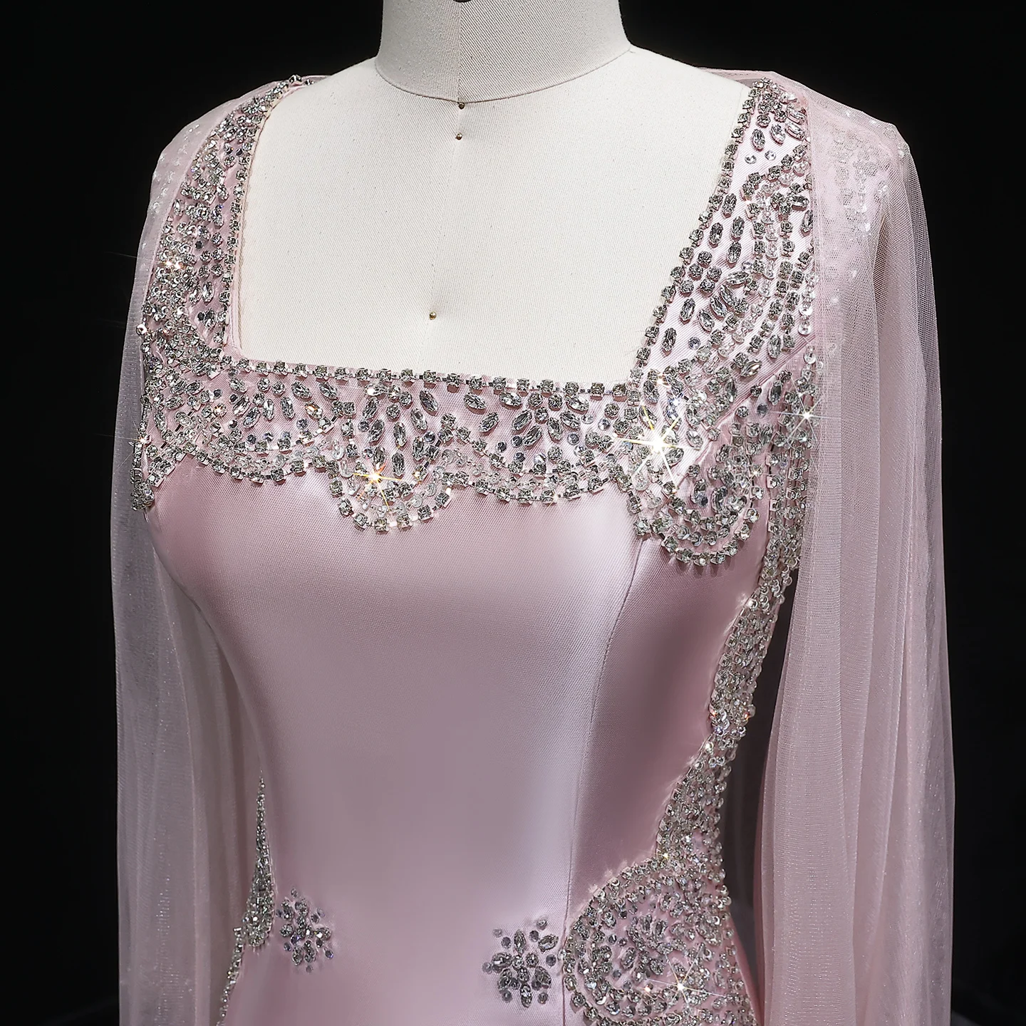 Sharon Said 2026 Neues Elegantes Rosa Zweiteiliges Satin-Abendkleid mit Kristallperlen Dubai Arabisches Damen-Abendkleid SS326 Maßanfertigung – Detail 6