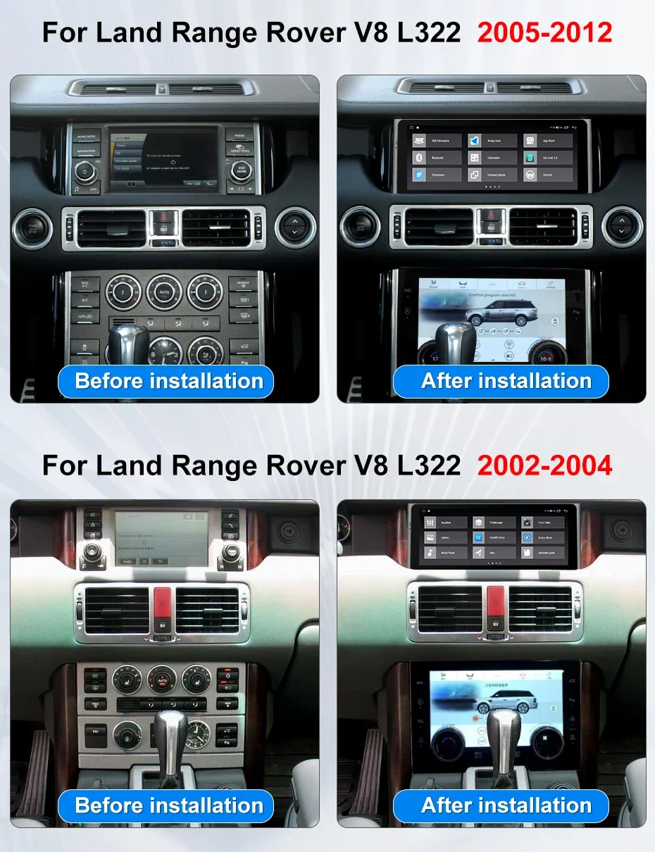10.25 "Android 14วิทยุติดรถยนต์ AC สำหรับ Range Rover Vogue V8 L322 2002-2012 CarPlay เครื่องเล่นมัลติมีเดียหน้าจอ