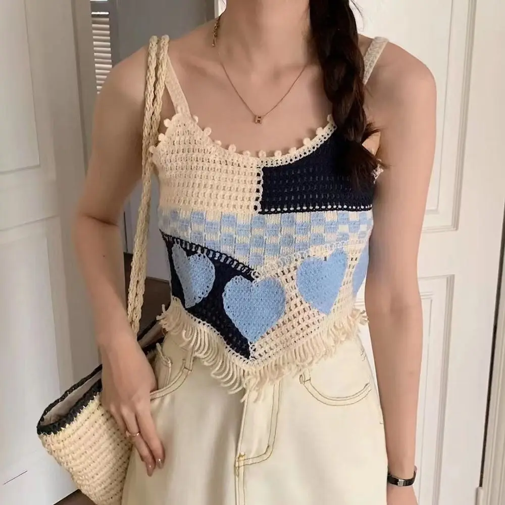 High-quality Sleeveless Crop Tops Hollow Crochet Knitted Camisoles Women's Vest