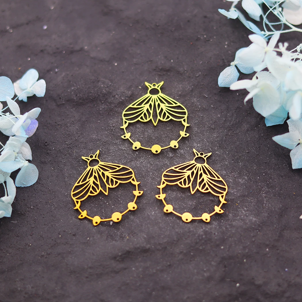 3pcs Stainless Steel Moth Phase of the Moon Charms Butterfly Art Line Pendant for Jewelry Making Vintage Earrings Necklace Craft