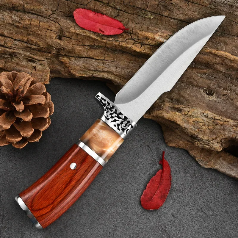 New resin mahogany handle outdoor jungle straight knife, self-defense survival knife, EDC portable multifunctional knife - view 3