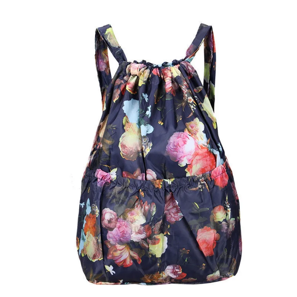 

Многофункциональная сумка на шнурке с цветочным принтом, водонепроницаемая портативная сумка для покупок из полиэстера, складная спортивная школьная сумка для девочек-подростков