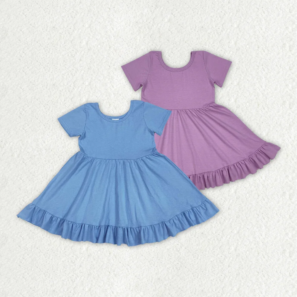 

GSD1915 Wholesale Summer New Arrival kids clothes girl Solid purple lace short-sleeved dress Boutique baby girl clothes
