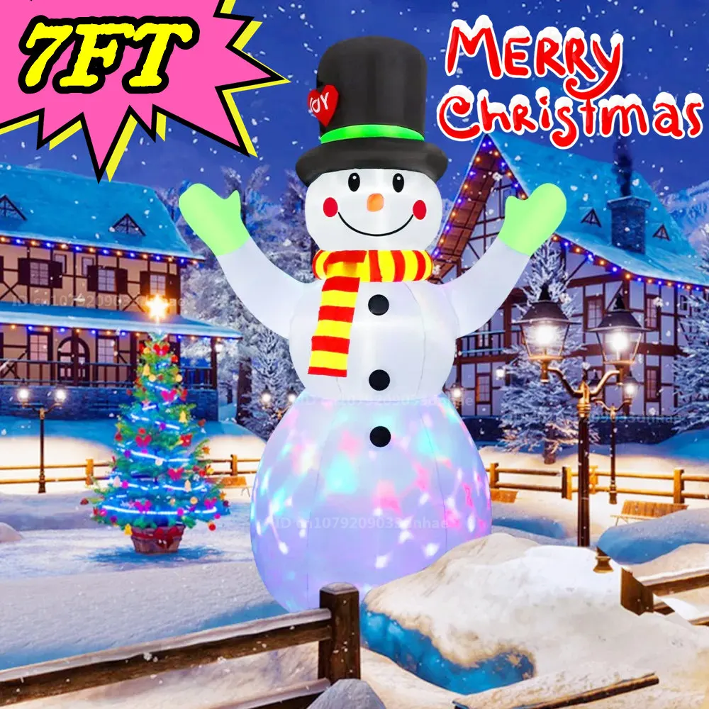 

2.2M/7FT Christmas Inflatable Green Glove Snowman Model with LED Lights Xmas Outdoor Ornament Courtyard Holiday Decoration Props