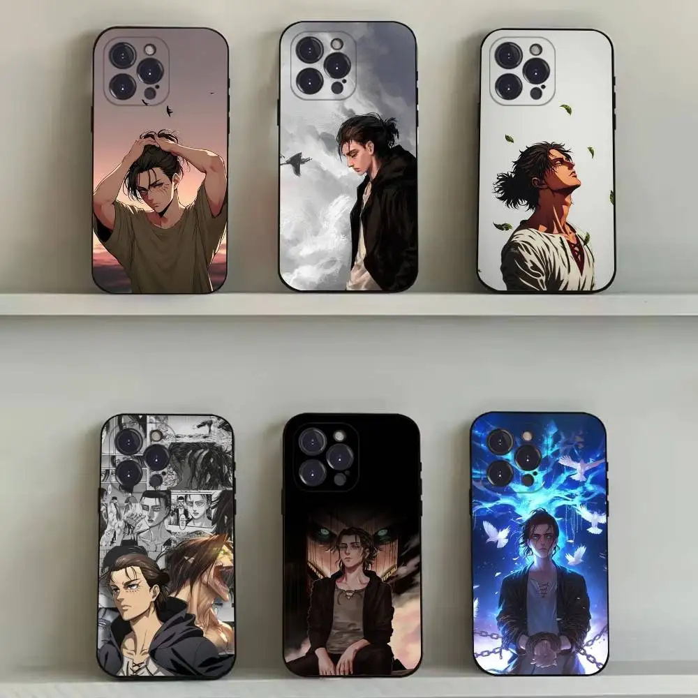 

Anime E-Eren Yeager Phone Case For iPhone 16,15,14,13,12,11,Pro,Max,Plus,X,XS,SE4,E,Mini,Soft Black Case