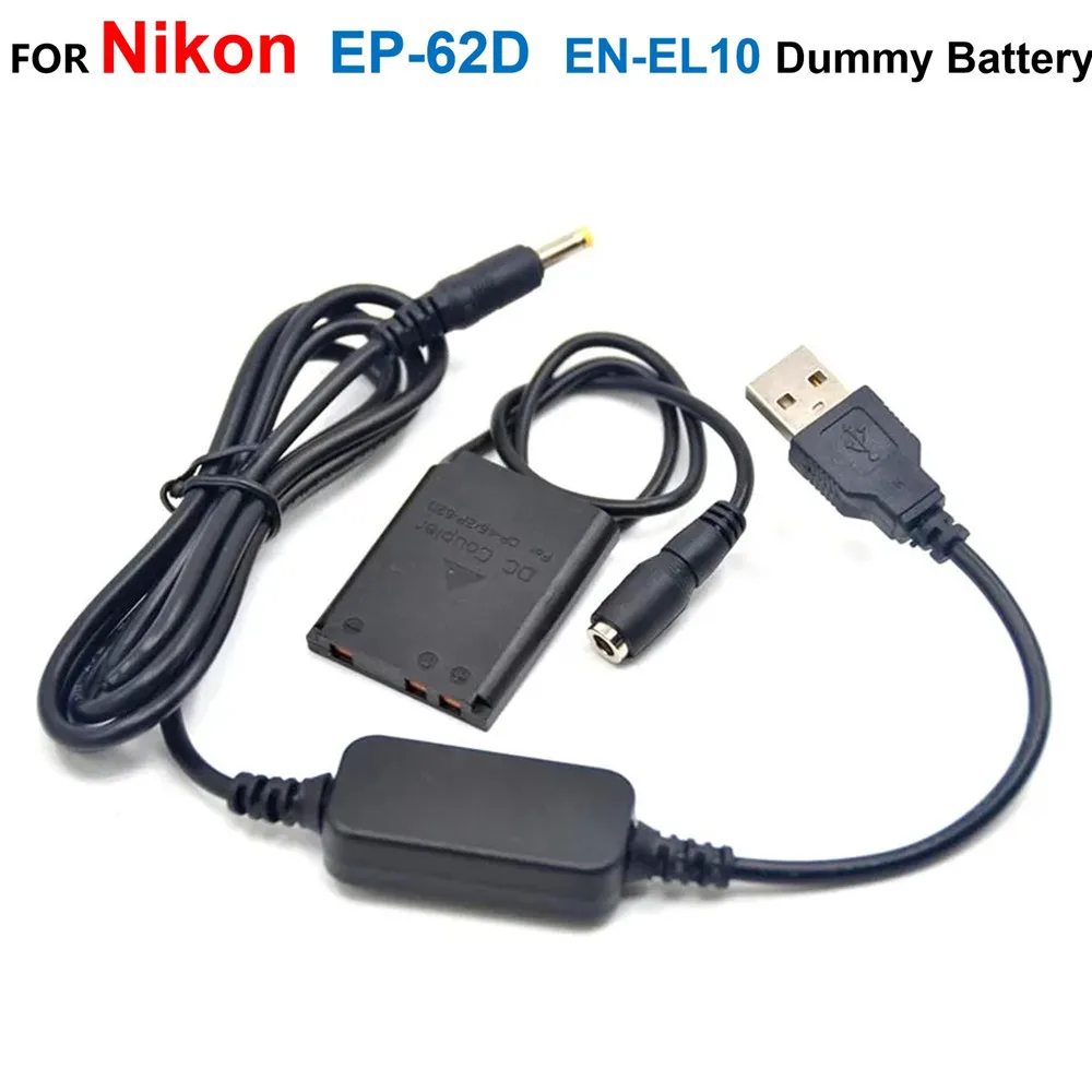 

5V USB Power Cable Adapter+EP-62D DC Coupler EN-EL10 Dummy Battery For Nikon Coolpix S200 S500 S520 S570 S600 S700 S3000 S4000